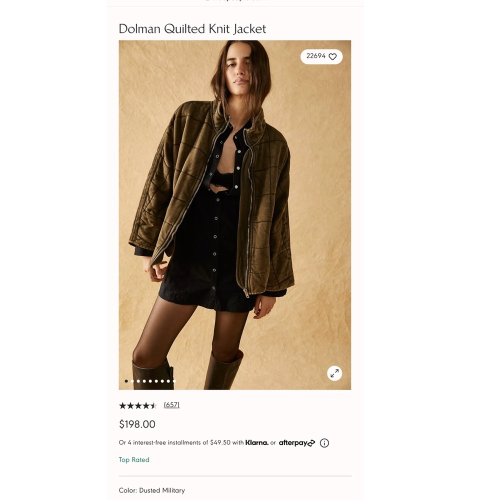 FREE PEOPLE DOLMAN QUILTED KNIT JACKET - S